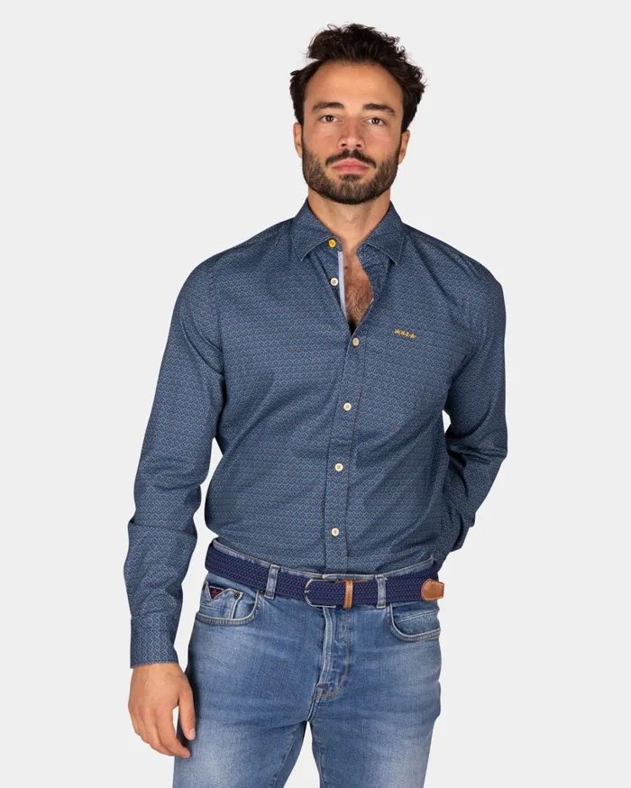 Men Shirts NZA New Zealand Auckland Blue Shirt With Dark Blue Pattern 8211 Tin Blue
