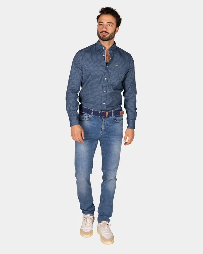 Men Shirts NZA New Zealand Auckland Blue Shirt With Dark Blue Pattern 8211 Tin Blue Men Shirts NZA New Zealand Auckland Blue Shirt With Dark Blue Pattern 8211 Tin Blue