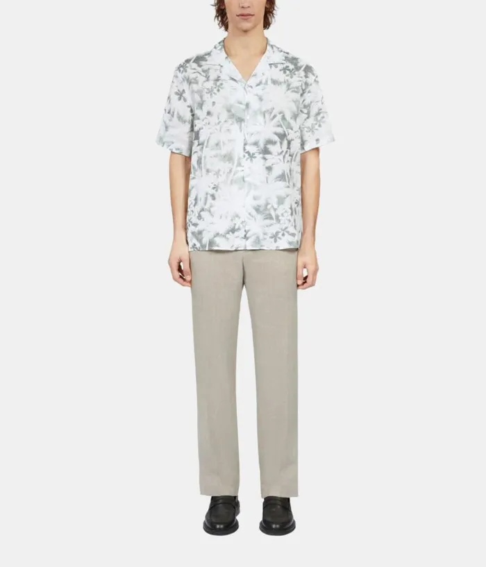 Men Shirts THE KOOPLES Light Green Palm Tree Print Short Sleeve Shirt