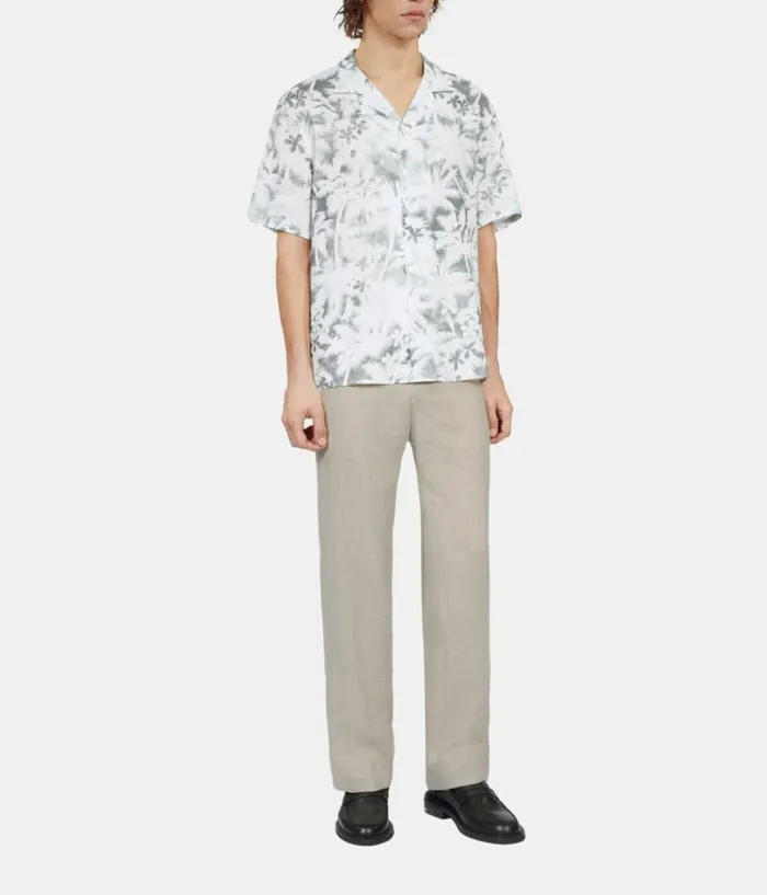 Men Shirts THE KOOPLES Light Green Palm Tree Print Short Sleeve Shirt