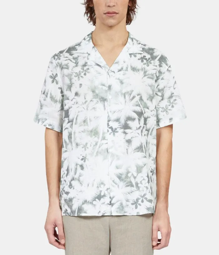 Men Shirts THE KOOPLES Light Green Palm Tree Print Short Sleeve Shirt