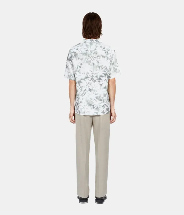 Men Shirts THE KOOPLES Light Green Palm Tree Print Short Sleeve Shirt