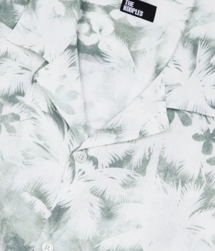 Men Shirts THE KOOPLES Light Green Palm Tree Print Short Sleeve Shirt