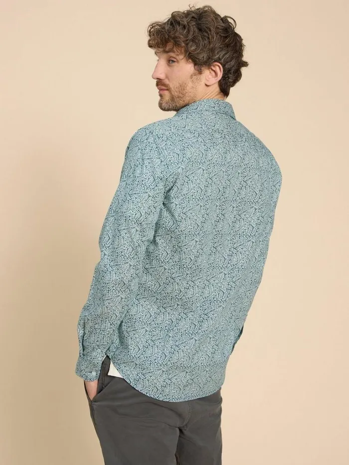 Men SHIRTS White Stuff Basil Leaf Printed Shirt Teal Print Men SHIRTS White Stuff Basil Leaf Printed Shirt Teal Print