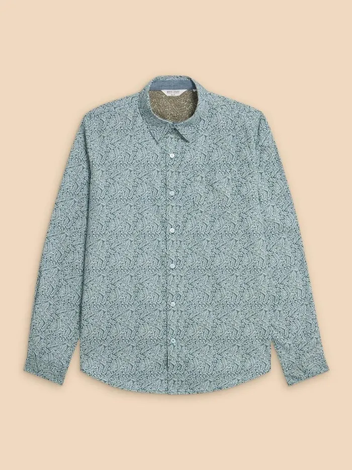 Men SHIRTS White Stuff Basil Leaf Printed Shirt Teal Print Men SHIRTS White Stuff Basil Leaf Printed Shirt Teal Print