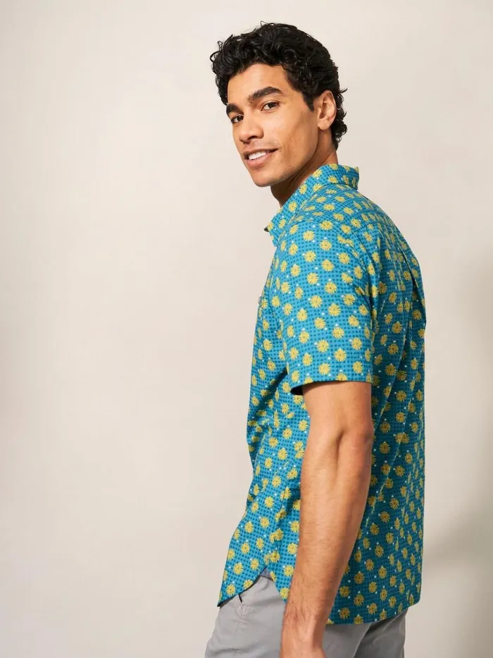 Men SHIRTS White Stuff Block Flower Printed SS Shirt Mint Green