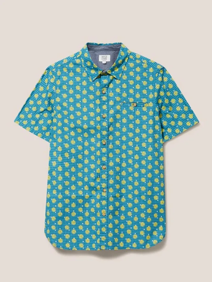Men SHIRTS White Stuff Block Flower Printed SS Shirt Mint Green Men SHIRTS White Stuff Block Flower Printed SS Shirt Mint Green