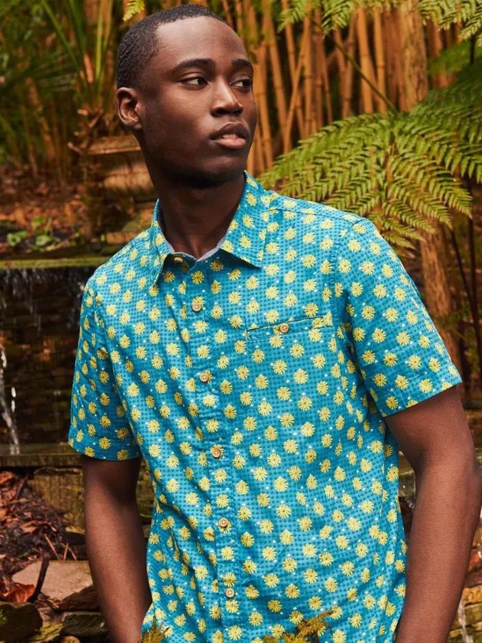 Men SHIRTS White Stuff Block Flower Printed SS Shirt Mint Green Men SHIRTS White Stuff Block Flower Printed SS Shirt Mint Green