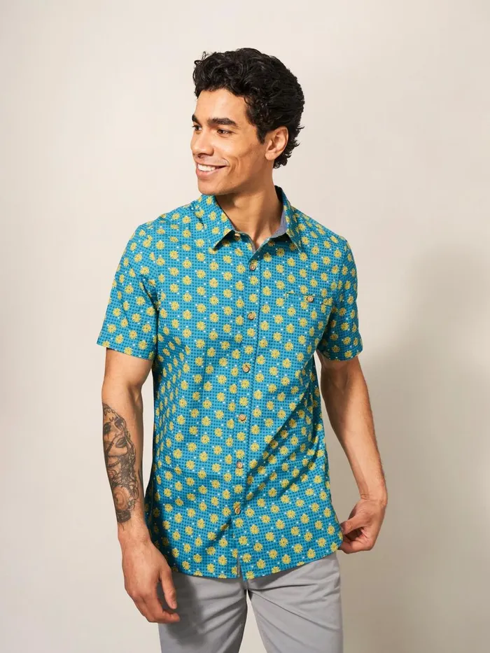 Men SHIRTS White Stuff Block Flower Printed SS Shirt Mint Green Men SHIRTS White Stuff Block Flower Printed SS Shirt Mint Green
