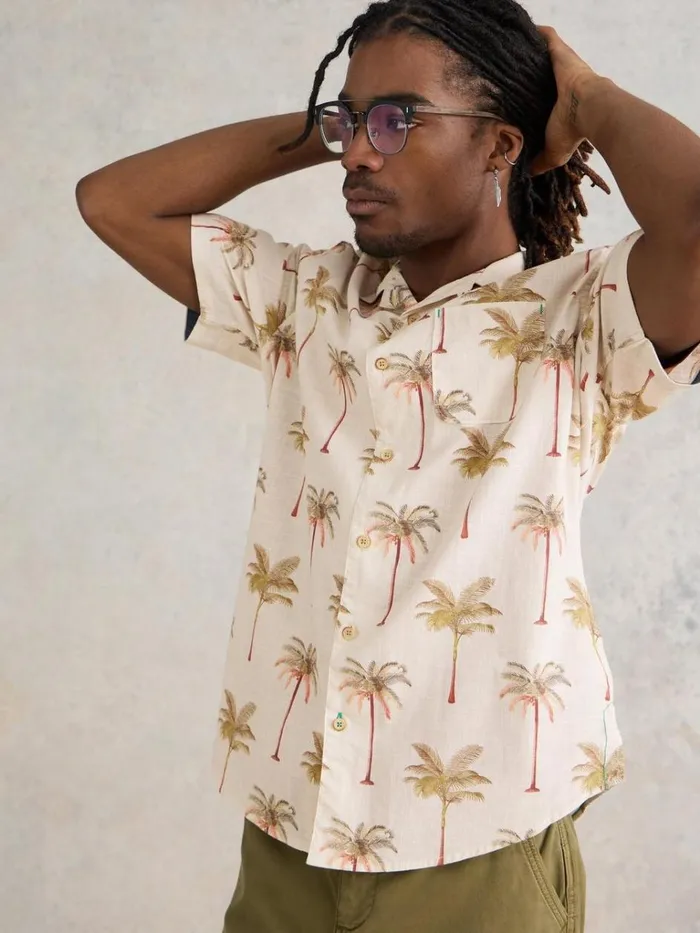 Men SHIRTS White Stuff Palm Tree Printed Shirt Natural Print