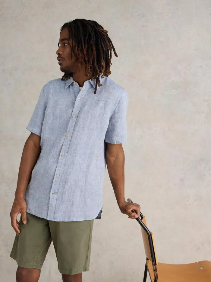 Men SHIRTS White Stuff Pembroke SS Linen Shirt Chambray Blue