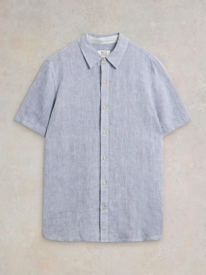 Men SHIRTS White Stuff Pembroke SS Linen Shirt Chambray Blue Men SHIRTS White Stuff Pembroke SS Linen Shirt Chambray Blue