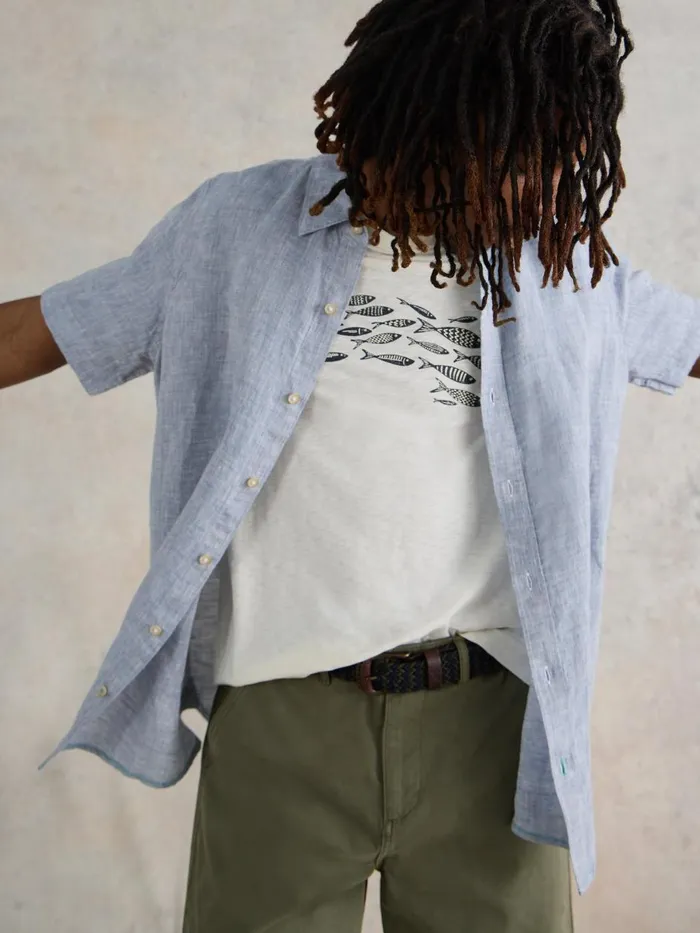 Men SHIRTS White Stuff Pembroke SS Linen Shirt Chambray Blue Men SHIRTS White Stuff Pembroke SS Linen Shirt Chambray Blue