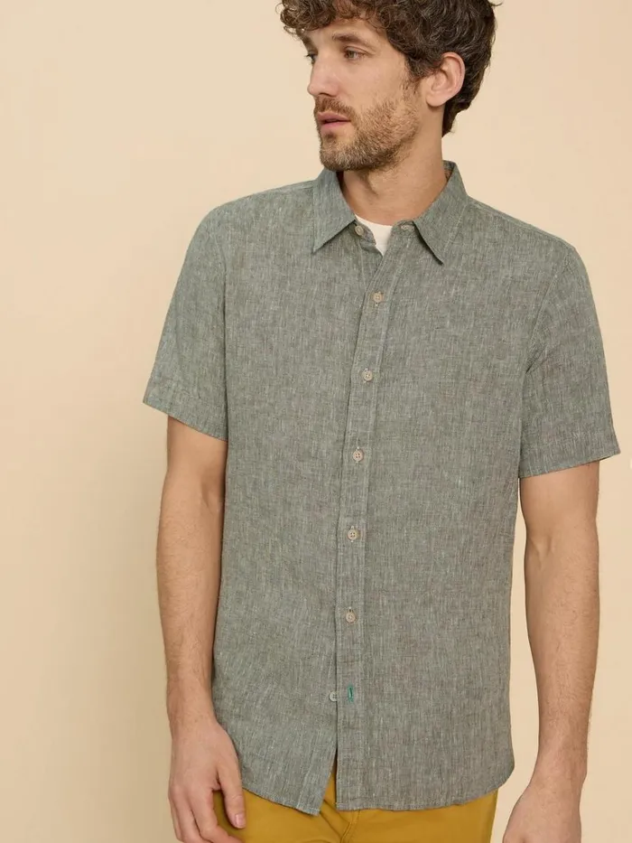 Men SHIRTS White Stuff Pembroke SS Linen Shirt Khaki Green