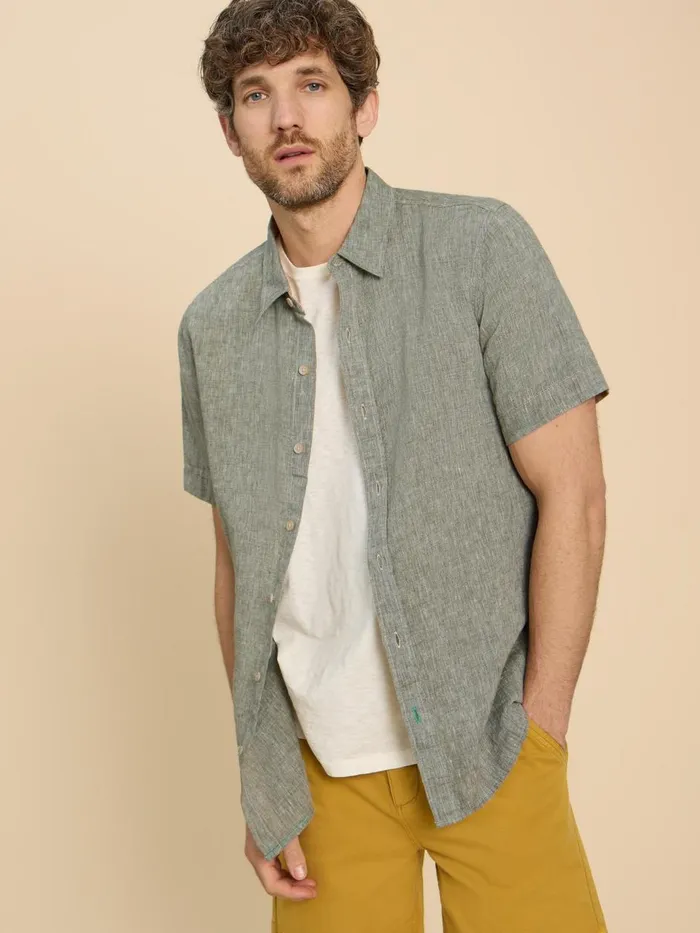 Men SHIRTS White Stuff Pembroke SS Linen Shirt Khaki Green