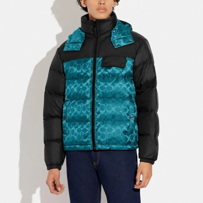 Men Signature Hooded Puffer Jacket Blackdark Pine Signature Coach Jackets and Outerwear Men Signature Hooded Puffer Jacket Blackdark Pine Signature Coach Jackets and Outerwear