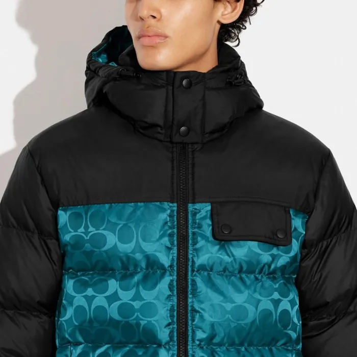 Men Signature Hooded Puffer Jacket Blackdark Pine Signature Coach Jackets and Outerwear Men Signature Hooded Puffer Jacket Blackdark Pine Signature Coach Jackets and Outerwear