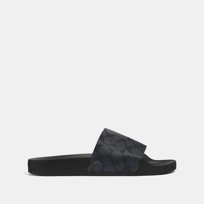 Men Slide Charcoal Signature Coach Sandals and Slides