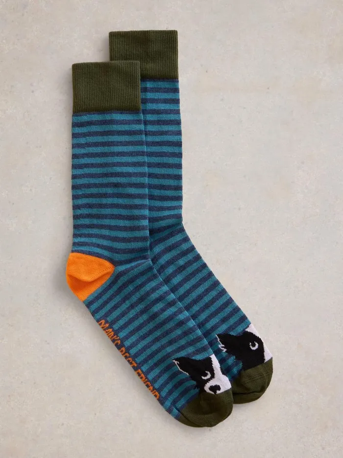 Men SOCKS White Stuff Dog Ankle Sock Blue Multi Men SOCKS White Stuff Dog Ankle Sock Blue Multi