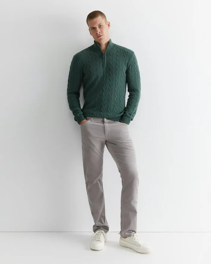 Men Sportscraft Jackets and Blazers Munro Cable Wool Quarter Zip Green Melange