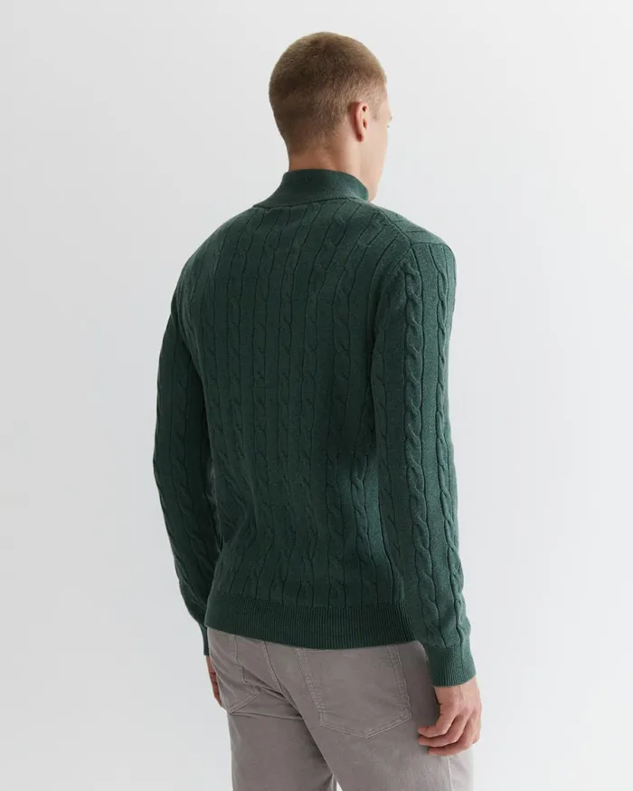 Men Sportscraft Jackets and Blazers Munro Cable Wool Quarter Zip Green Melange