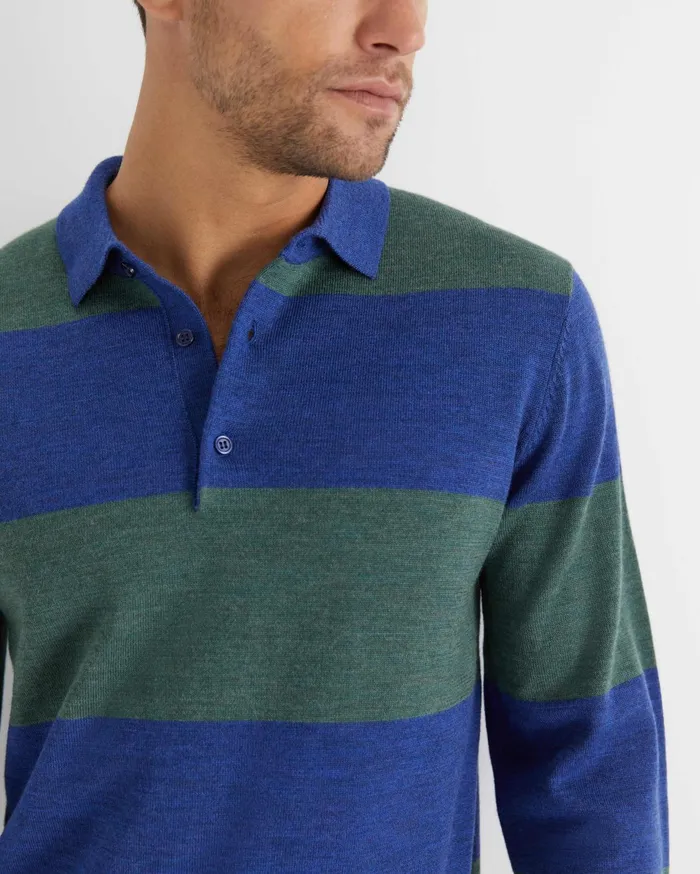 Men Sportscraft Knitwear Stripe Wool Knit Polo Navy Multi
