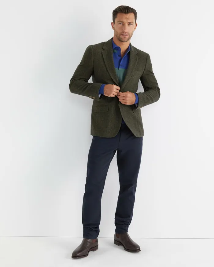 Men Sportscraft Knitwear Stripe Wool Knit Polo Navy Multi