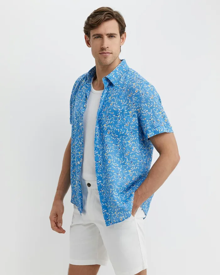 Men Sportscraft Shirts Bay Short Sleeve Liberty Shirt Blue Multi