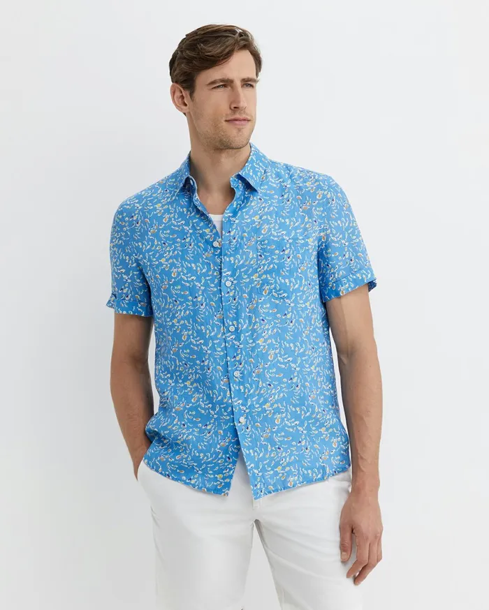 Men Sportscraft Shirts Bay Short Sleeve Liberty Shirt Blue Multi