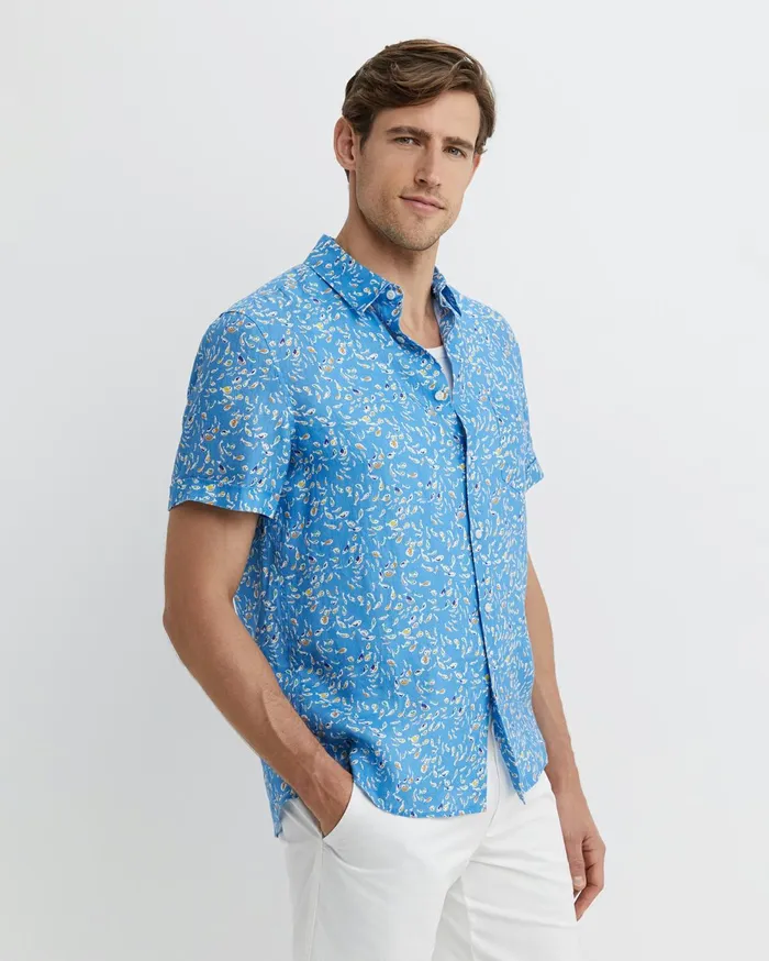 Men Sportscraft Shirts Bay Short Sleeve Liberty Shirt Blue Multi