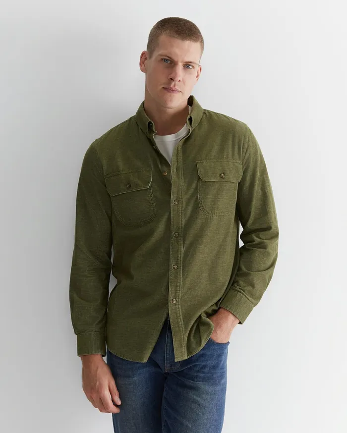 Men Sportscraft Shirts Cullen Cord Shirt Moss