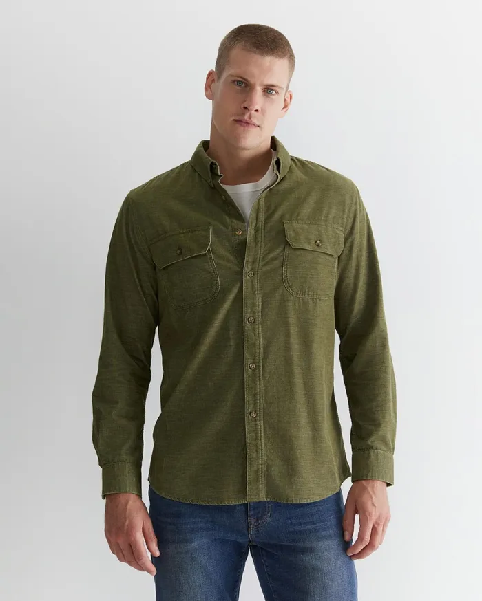 Men Sportscraft Shirts Cullen Cord Shirt Moss