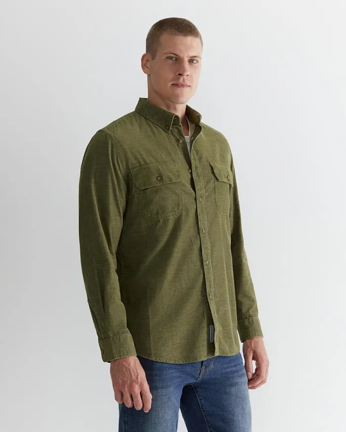 Men Sportscraft Shirts Cullen Cord Shirt Moss