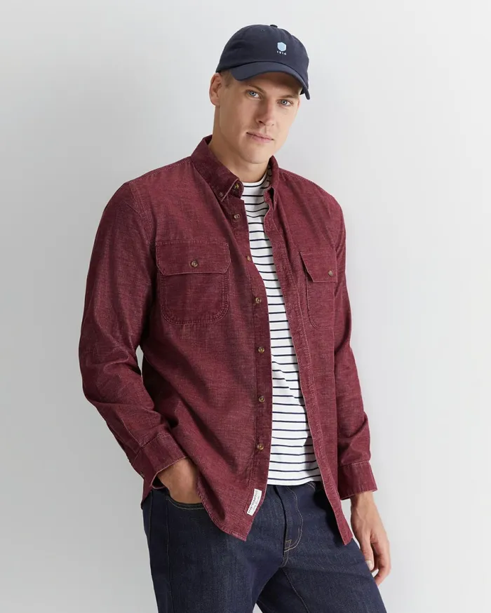 Men Sportscraft Shirts Cullen Cord Shirt Wineberry