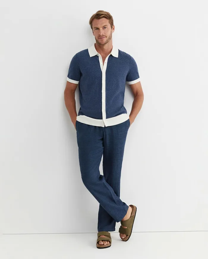 Men Sportscraft Shirts Ellis Knitted Short Sleeve Shirt Navy