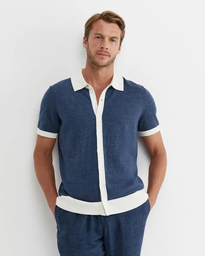 Men Sportscraft Shirts Ellis Knitted Short Sleeve Shirt Navy