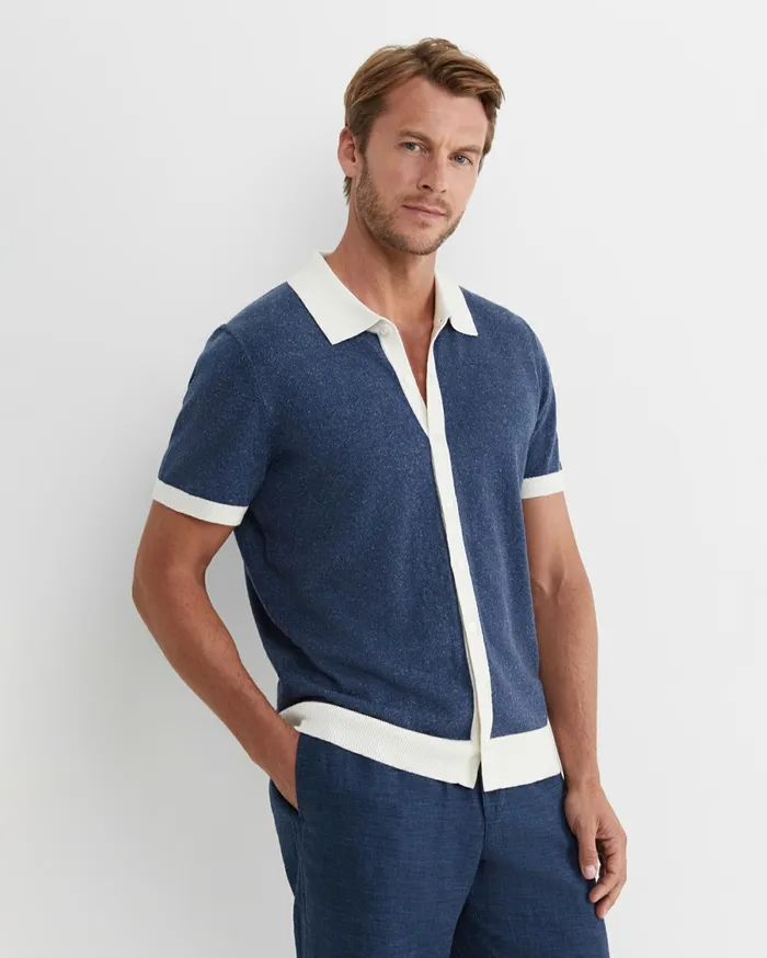 Men Sportscraft Shirts Ellis Knitted Short Sleeve Shirt Navy