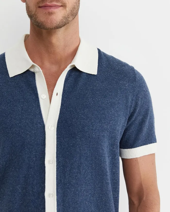 Men Sportscraft Shirts Ellis Knitted Short Sleeve Shirt Navy