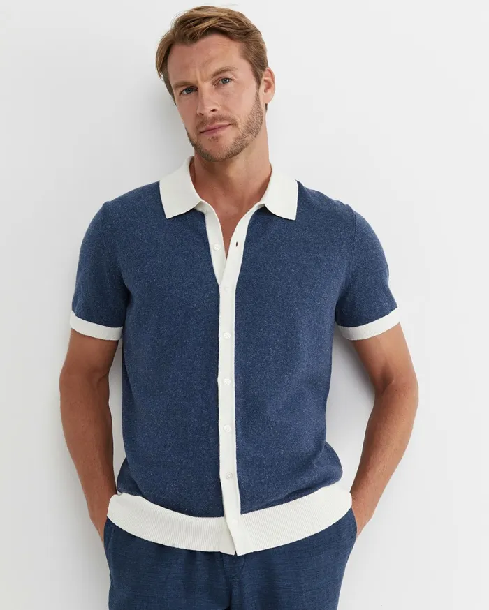Men Sportscraft Shirts Ellis Knitted Short Sleeve Shirt Navy