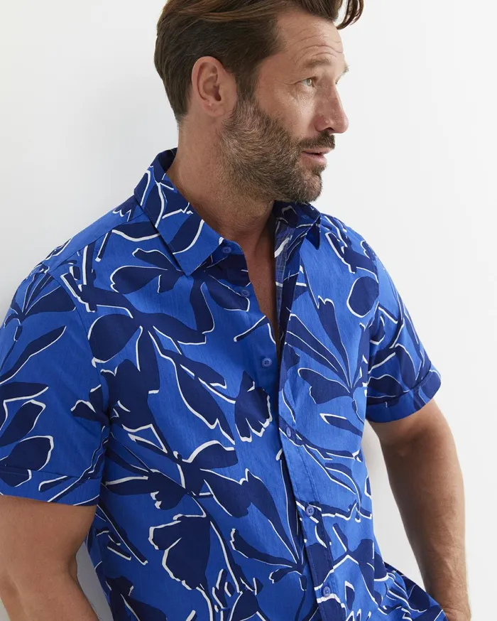 Men Sportscraft Shirts Marks Short Sleeve Cotton Shirt Navy Multi