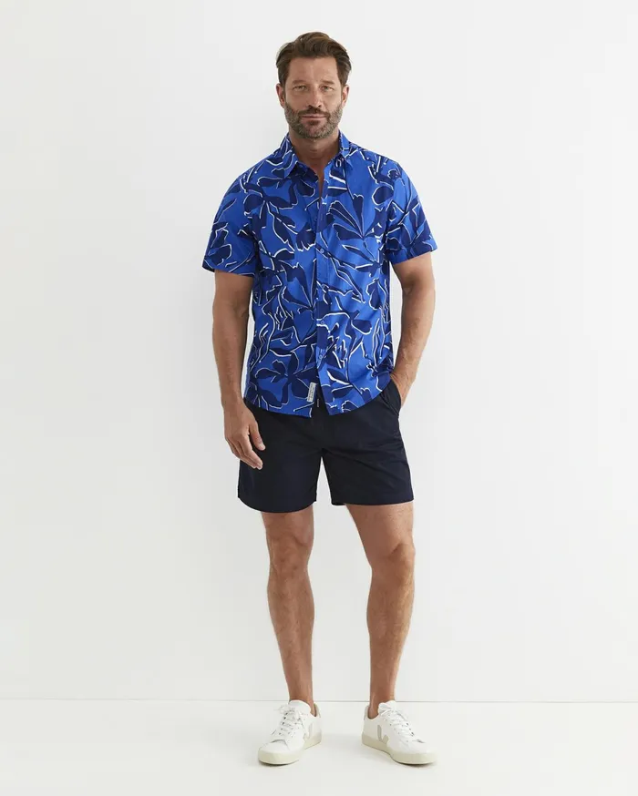 Men Sportscraft Shirts Marks Short Sleeve Cotton Shirt Navy Multi