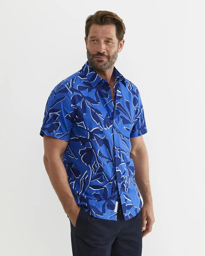 Men Sportscraft Shirts Marks Short Sleeve Cotton Shirt Navy Multi