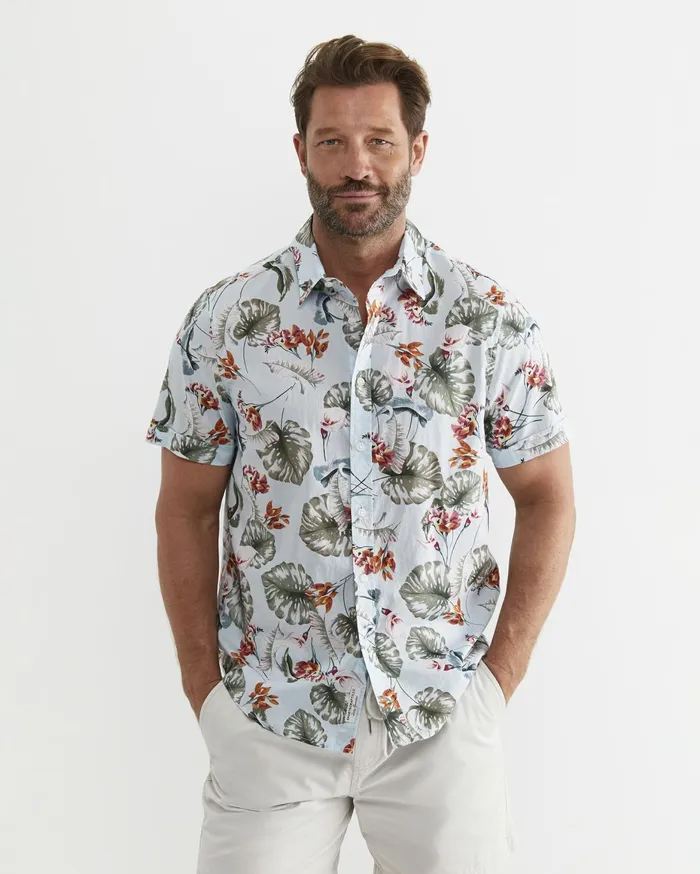 Men Sportscraft Shirts Percy Short Sleeve Cotton Shirt Blue Multi