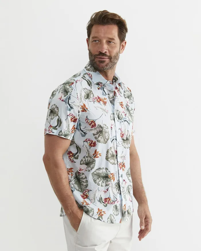 Men Sportscraft Shirts Percy Short Sleeve Cotton Shirt Blue Multi