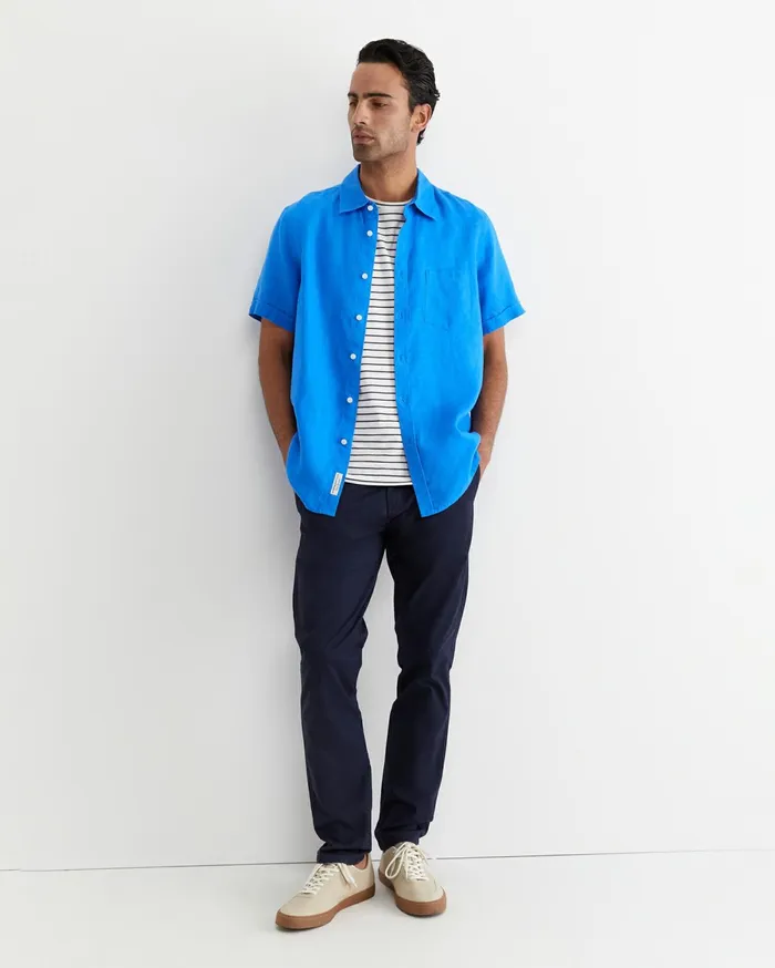 Men Sportscraft Shirts Short Sleeve Linen Shirt Cobalt