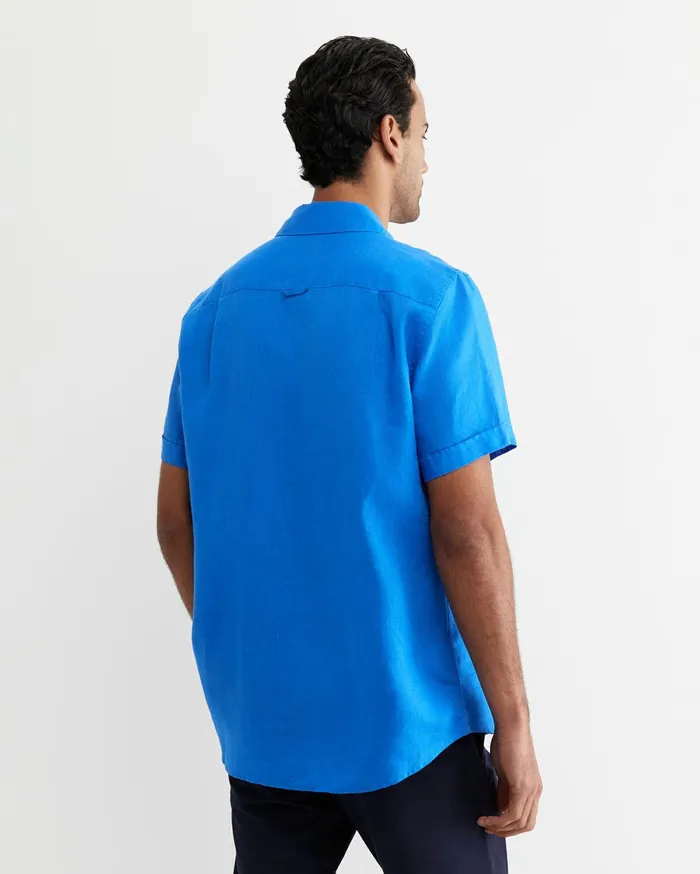 Men Sportscraft Shirts Short Sleeve Linen Shirt Cobalt