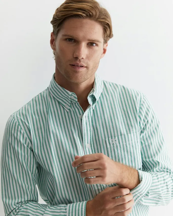 Men Sportscraft Shirts Stripe Oxford Shirt Foliage