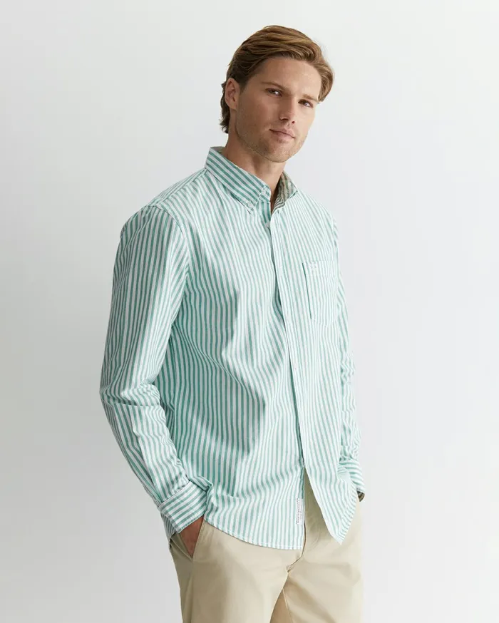 Men Sportscraft Shirts Stripe Oxford Shirt Foliage