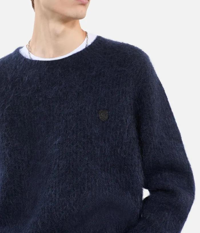 Men Sweaters THE KOOPLES Navy Blue Mohair And Wool Sweater Men Sweaters THE KOOPLES Navy Blue Mohair And Wool Sweater