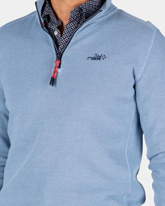 Men Sweatshirts NZA New Zealand Auckland Sporty Blue Sweater With HalfZip 8211 Brave Blue Men Sweatshirts NZA New Zealand Auckland Sporty Blue Sweater With HalfZip 8211 Brave Blue